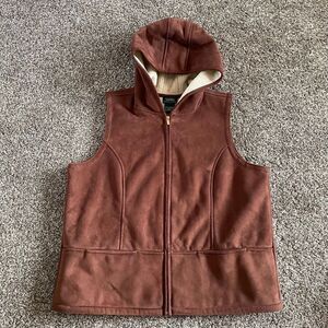Lauren Ralph Lauren women's size 1X brown faux suede hooded vest sherpa lining